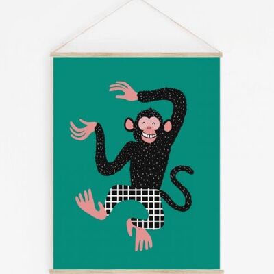 Tenture murale singe, Barnabé le Chimpanzé - Petit Format 45 x 70 cm