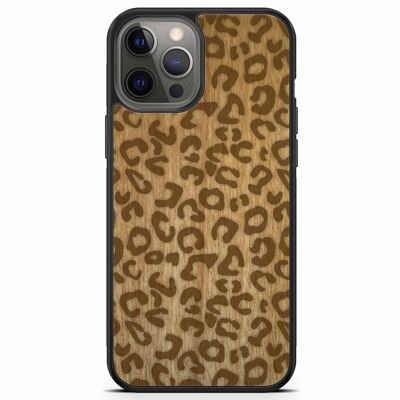 Estuche de madera para teléfono con estampado de guepardo