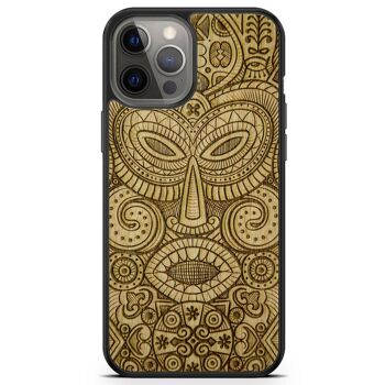 Étui de téléphone en bois masque tribal 2