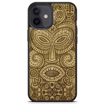 Étui de téléphone en bois masque tribal 7