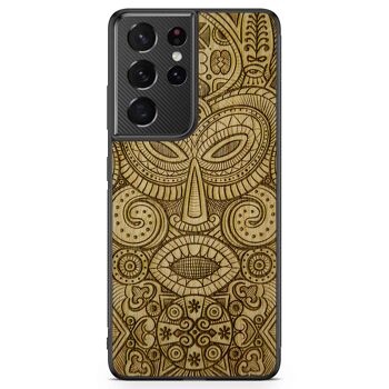 Étui de téléphone en bois masque tribal 14