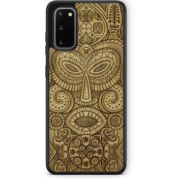 Étui de téléphone en bois masque tribal 17