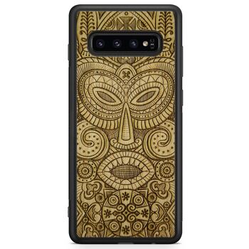 Étui de téléphone en bois masque tribal 18