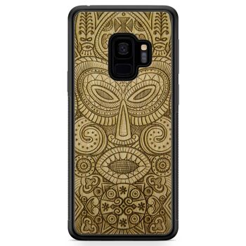 Étui de téléphone en bois masque tribal 21