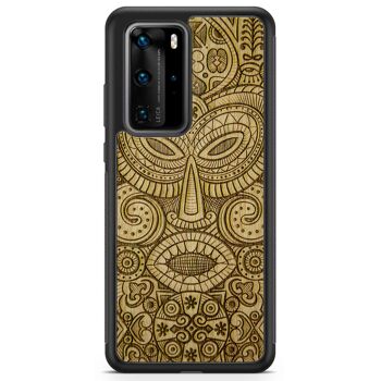 Étui de téléphone en bois masque tribal 27