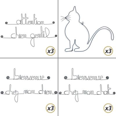 Pack Implantation 10% OFF : CHAT / CHIEN - Décoration Murale en fil de fer à punaiser -Bijoux de Mur