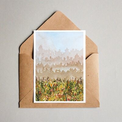 Art postcard 'misty field pink' - a6