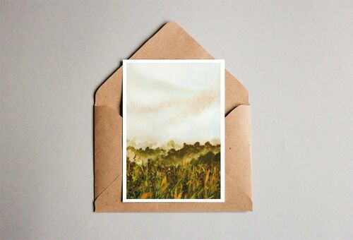 Art postcard 'misty field yellow' - a6