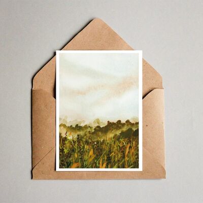 Art postcard 'misty field yellow' - a6