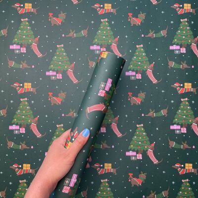 Papier d'emballage de Noël pour chien saucisse | Emballage cadeau festif
