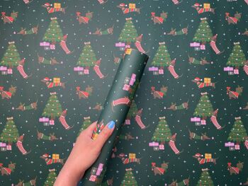 Papier d'emballage de Noël pour chien saucisse | Emballage cadeau festif 1