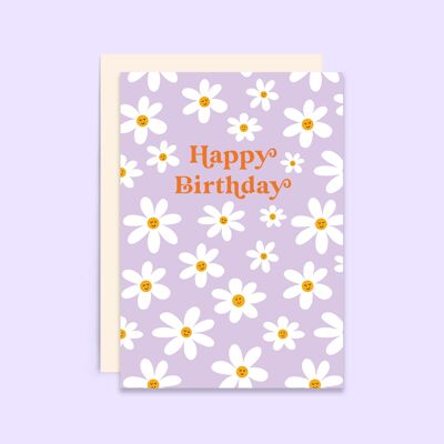 tarjeta de cumpleaños de la margarita | Tarjeta de cumpleaños femenina retra | Floral