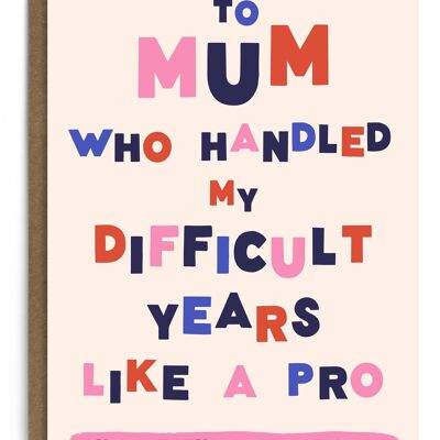 Maman des années difficiles | Carte drôle de fête des mères | Typographie