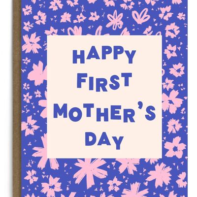 Première carte de fête des mères | Nouvelle carte maman | Typographie | Floral