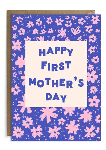 Première carte de fête des mères | Nouvelle carte maman | Typographie | Floral 1
