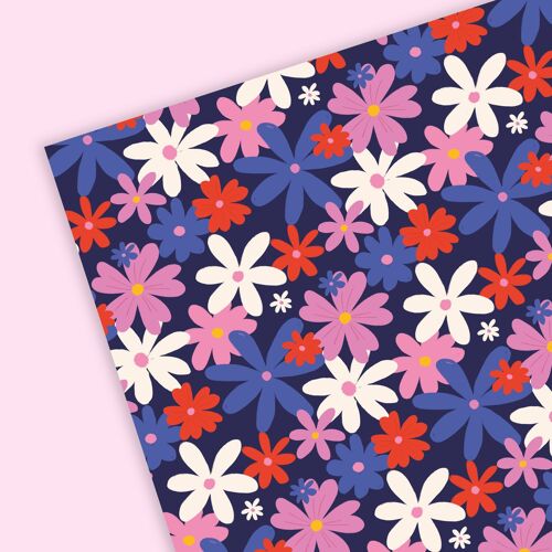 Flowers Wrapping Paper | Floral Gift Wrap Sheets | Retro