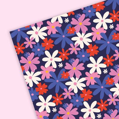 Blumen Geschenkpapier | Bögen für Geschenkpapier mit Blumenmuster | Retro