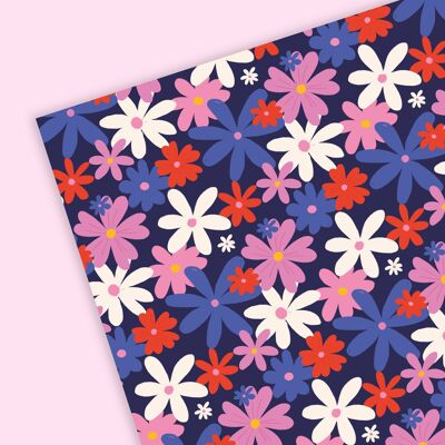 Papier cadeau fleurs | Feuilles d'emballage cadeau floral | Rétro