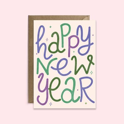 Tarjeta de feliz año nuevo | Tarjeta de tipografía | Tarjeta de Año Nuevo | Estacional