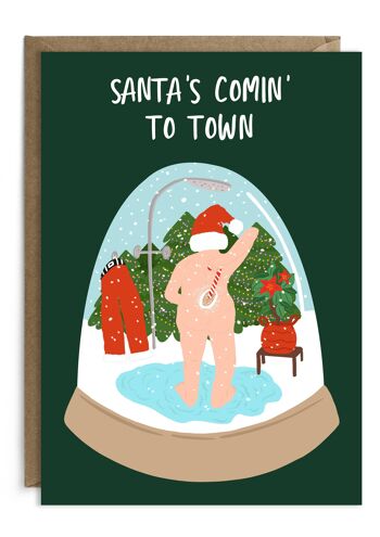 Le Père Noël arrive en ville | Carte de Noël drôle | Carte de vacances 1