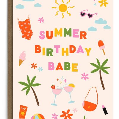 Bebé de cumpleaños de verano | tarjeta de cumpleaños femenina | Tarjeta de temporada