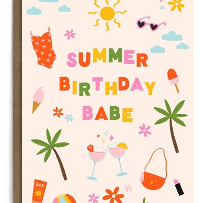 Summer Birthday Babe | Female Birthday Card | Seasonal Card