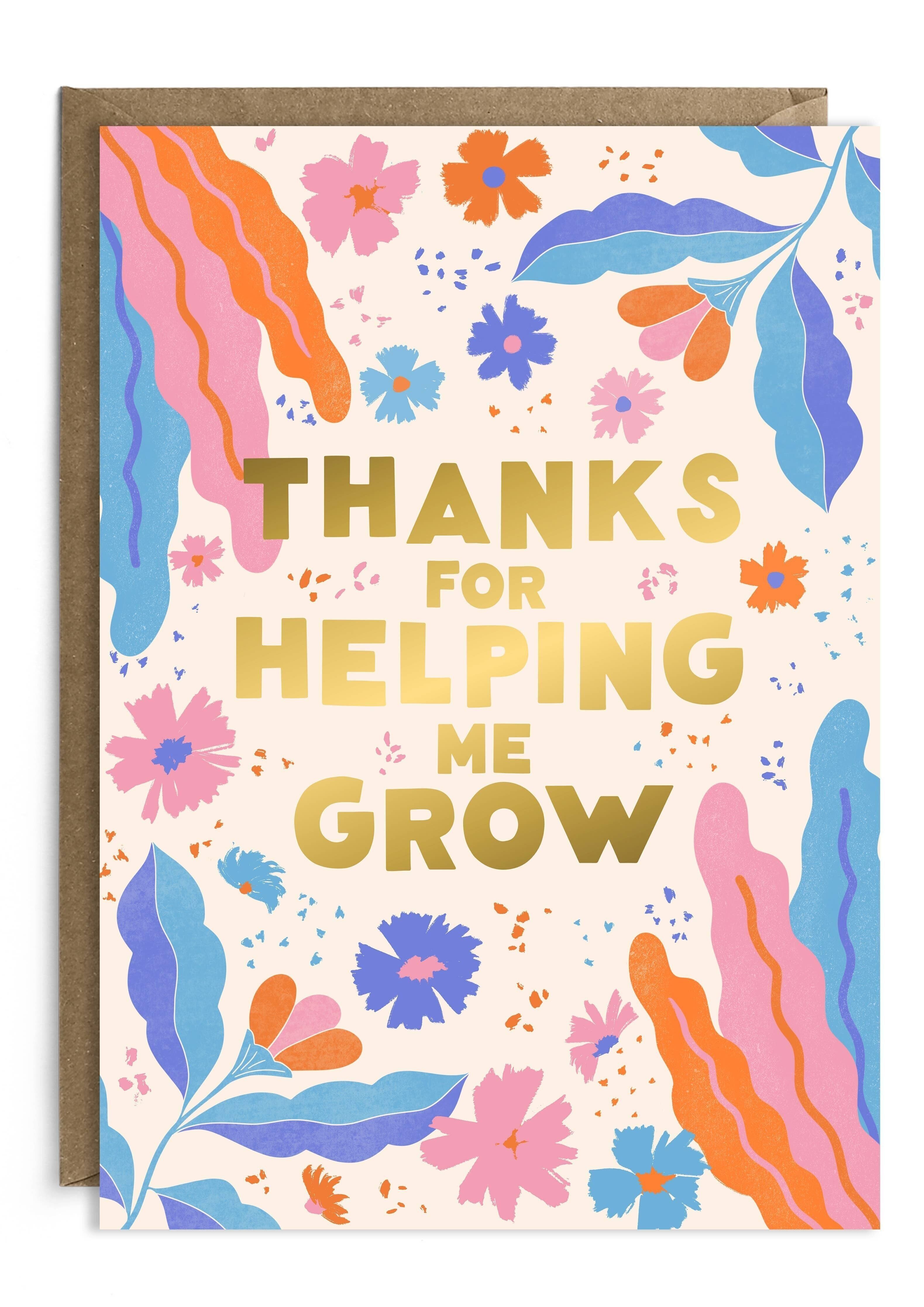 Grazie per avermi aiutato a crescere carta | Biglietto di ringraziamento in lamina d'oro