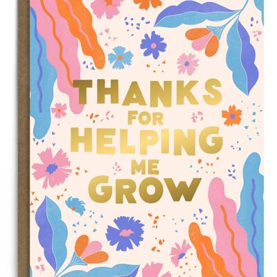 gracias por ayudarme a crecer tarjeta de felicitación | Tarjeta de agradecimiento con lámina dorada