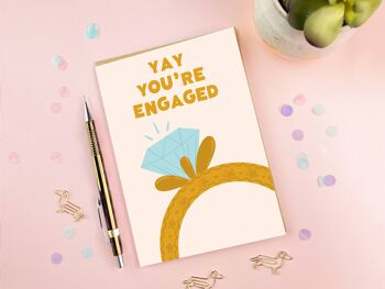 Yay vous êtes engagé carte | Carte de fiançailles | Carte Anneau 2