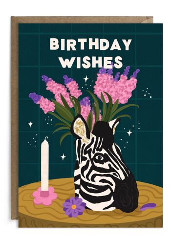 Carte d'anniversaire de vase de zèbre | Carte d'anniversaire animaux | Carte Zèbre 1