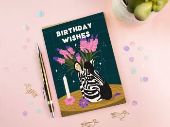 Carte d'anniversaire de vase de zèbre | Carte d'anniversaire animaux | Carte Zèbre 2