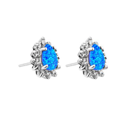 Pretty Blue Opal & CZ Teardrop Studs