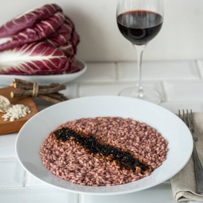 Risotto veneto con crema di radicchio, Amarone della Valpolicella Classico DOCG e liquirizia