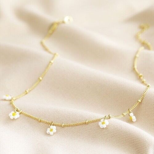 Beaded Daisy Satellite Chain Necklace in Gold