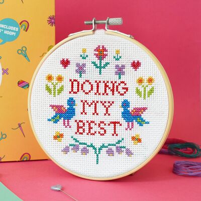 Doing My Best Floral Large 5 inch Cross Stitch Kit