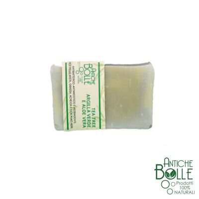 Tea tree soap, green clay and aloe vera