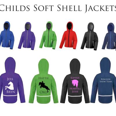 Childs Hooded Personalised Soft Shell Jacket Black/Grey