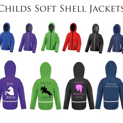 Childs Hooded Personalised Soft Shell Jacket Black/Grey