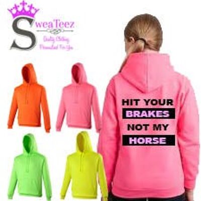 Hit Your Brakes Hi Viz Adults Hoodie pink