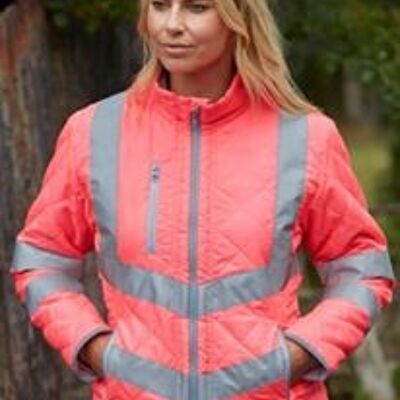 Personalised High Viz Quilted Coat Pink