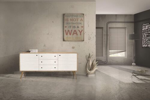 Credenza SOFFIANO in abete spazzolato e bianca. Misure: 185x50 cm H 84 cm.