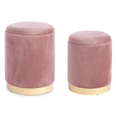 Set aus 2 Poufs POLINA mit Samtbehälter