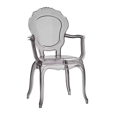 QUEEN'S Stuhl aus transparentem, geräuchertem Polypropylen, stapelbar mit Armlehnen