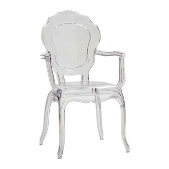 Lot de 2 chaises QUEEN'S en polypropylène transparent empilables avec accoudoirs