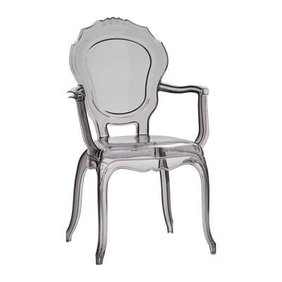 Lot de 2 chaises QUEEN'S en polypropylène transparent fumé empilables avec accoudoirs