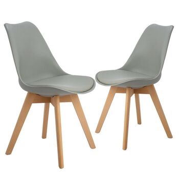 Lot de 2 chaises WYNWOOD en polypropylène avec assise rembourrée et pieds en bois de hêtre 3