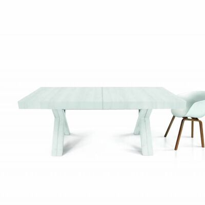 Table GALLIPOLI en bois mélaminé blanc usé extensible 180x100 cm - 480x100 cm (Pieds X)