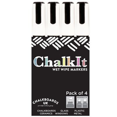 Stylos liquides Chalkit - Paquet de 4 - Blanc - pour tableaux noirs
