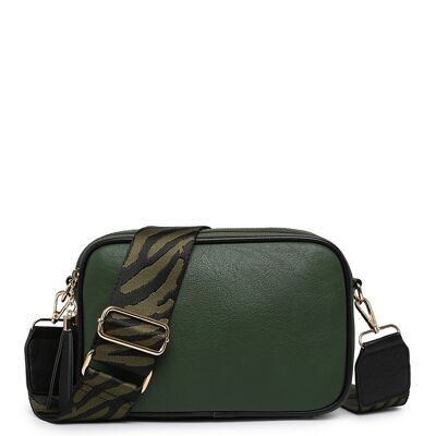 Nuevo Bolso bandolera con correa intercambiable para mujer Bolso tote de hombro con 2 compartimentos Cuero de PU vegano Correa larga extraíble ajustable - ZQ-070-3m verde