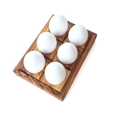 Egg holder station for storing and serving 6 olive wood eggs